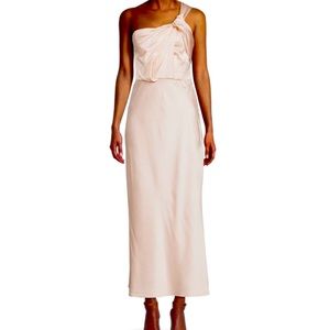 SIGNIFICANT OTHER Macy Draped One Shoulder Satin Dress in Blush Pink SIZE 6
